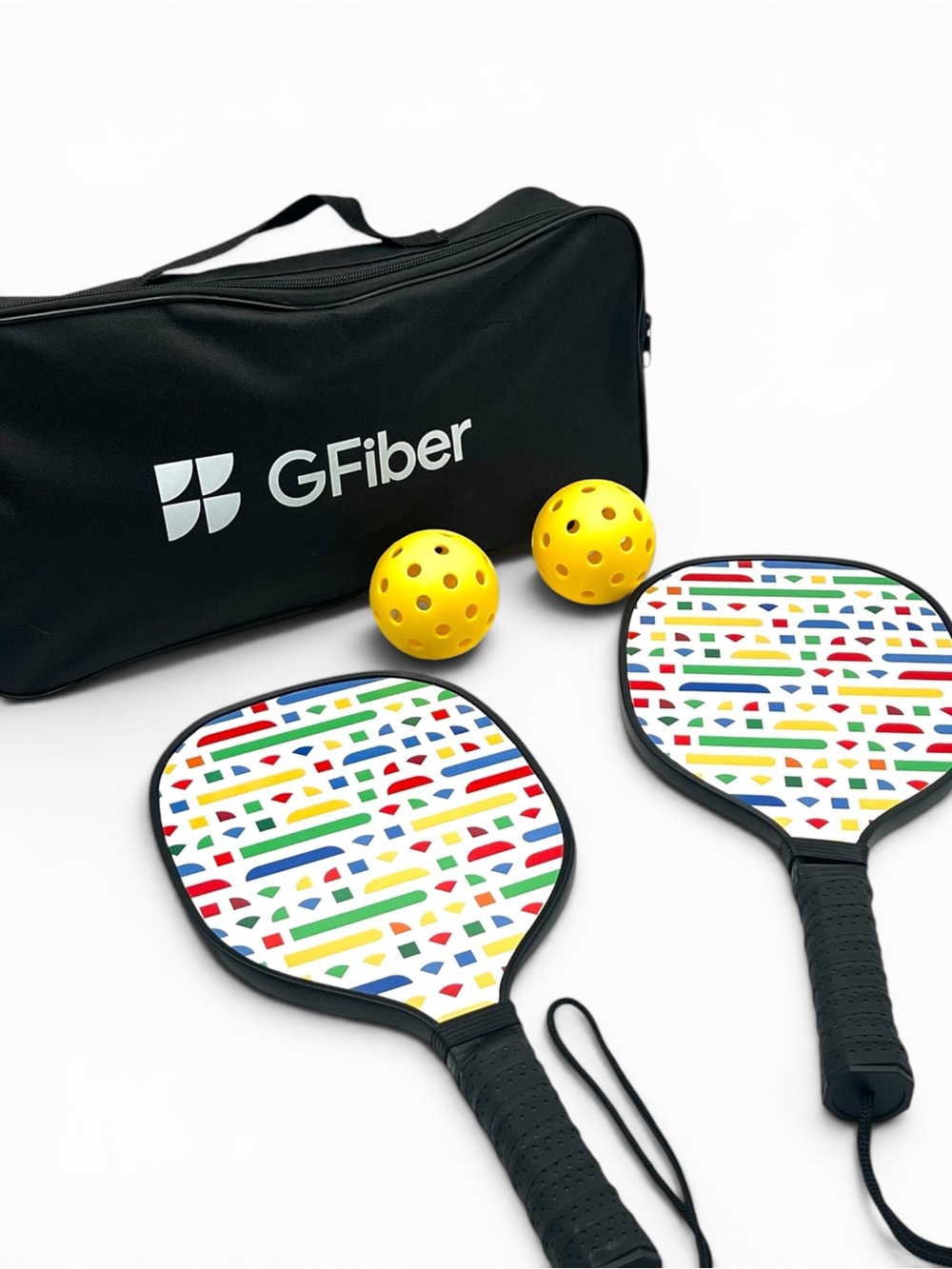 GFiber Custom Pickleball Set 2 Paddles 2 Balls Carry Bag Geometric New Google